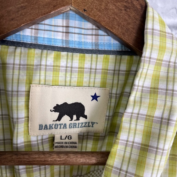 Dakota Grizzly Dull Yellow Plaid Polyester Blend Button Outdoor Shirt MENS Large - Picture 3 of 8